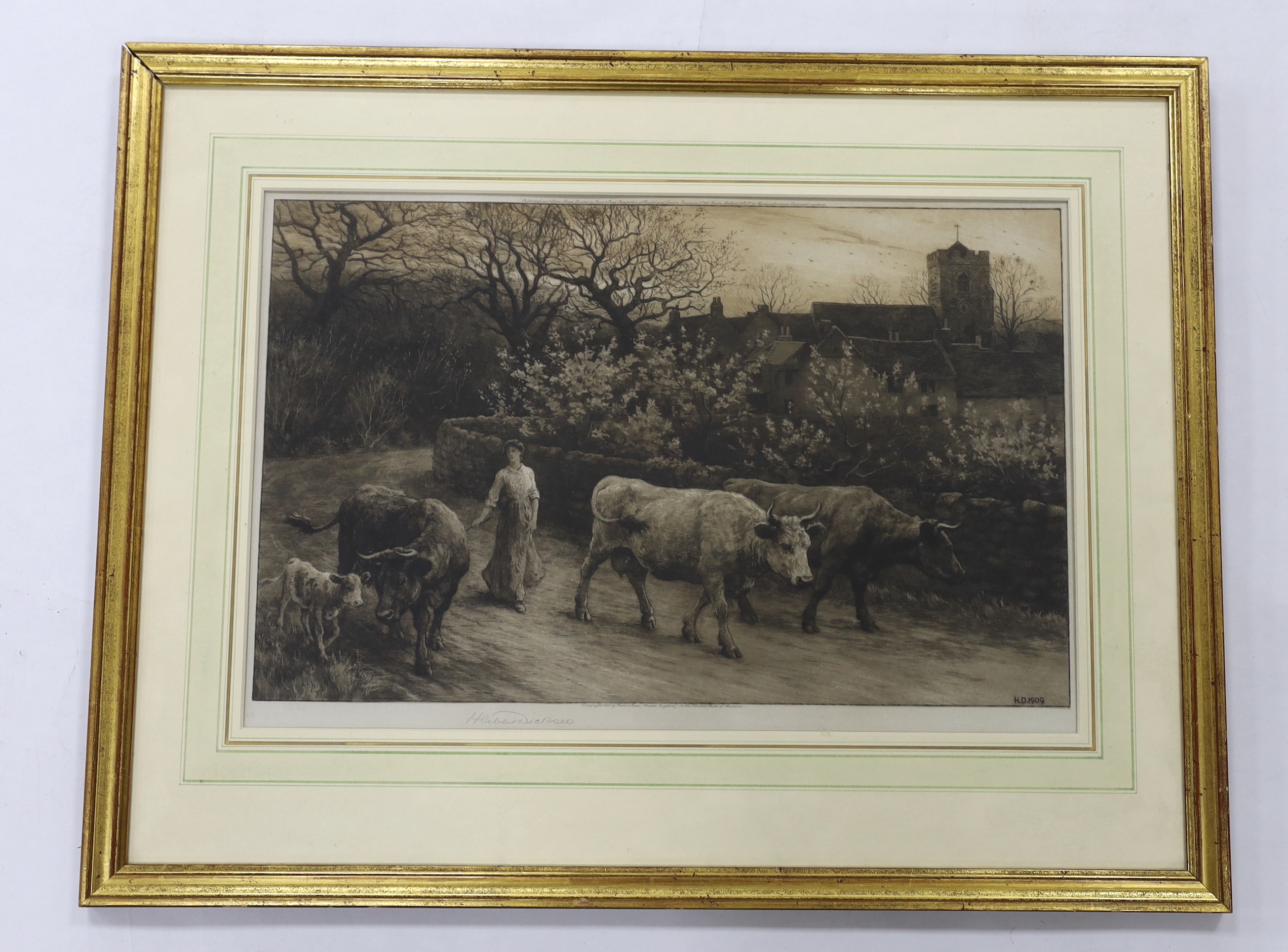 Herbert Dicksee (1862-1942), etching, 'On the Road', signed in pencil, publ. 1909, 33 x 50cm